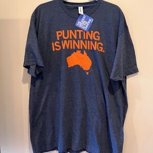 Tultex Navy T-Shirt with Bold Orange Text